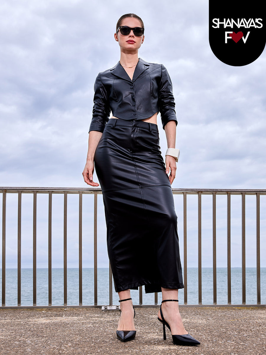 Madame Black Faux Leather Mermaid Skirt