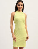 Madame Typography Printed Back Zip Neon Green Bodycon Dress