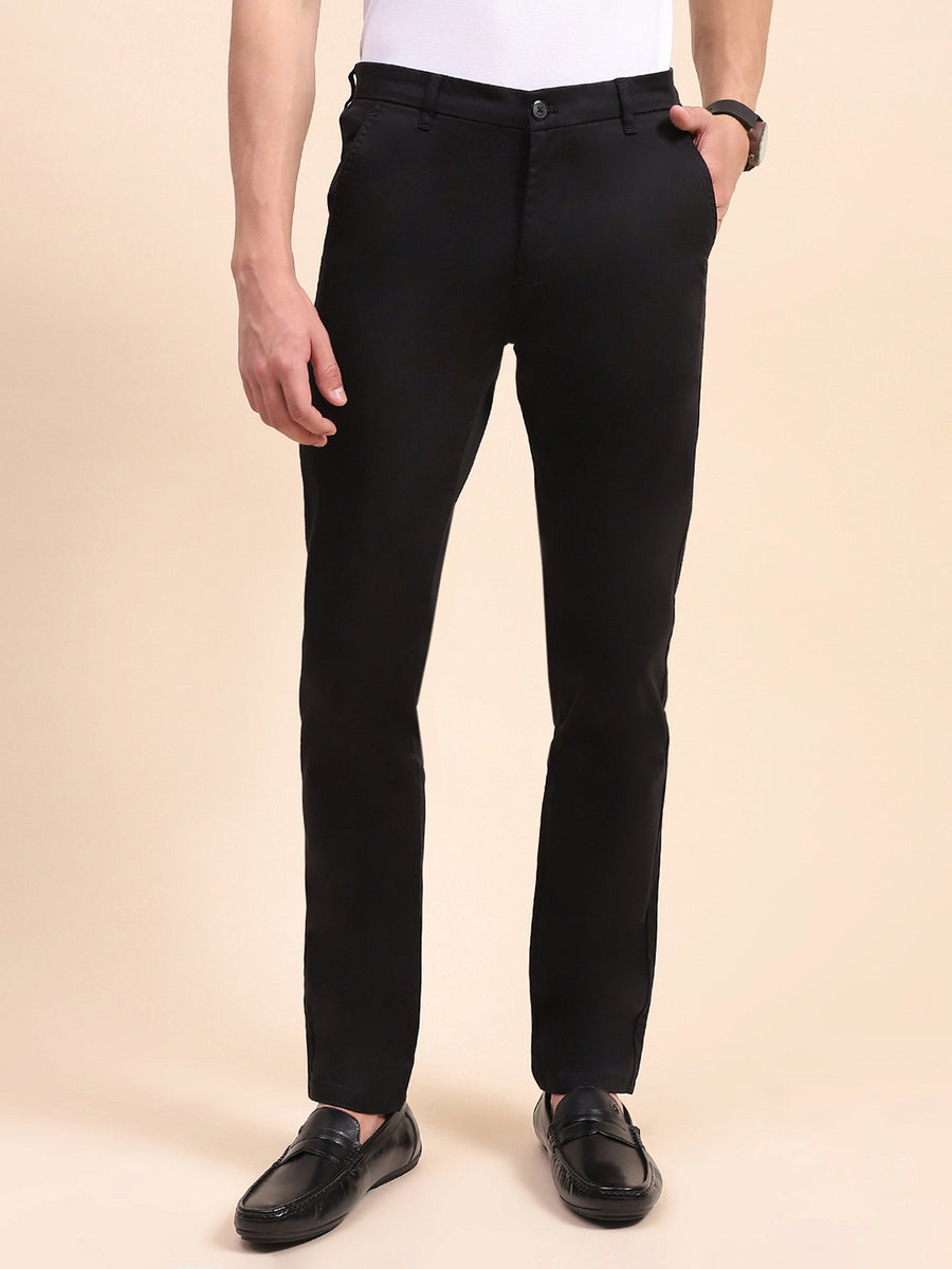 Camla Barcelona Solid Black Straight Fit Trousers