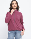 Madame Raglan Sleeve Embroidered Plum Zipped Sweatshirt