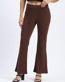 Madame Single Pleated Brown Flared Trousers