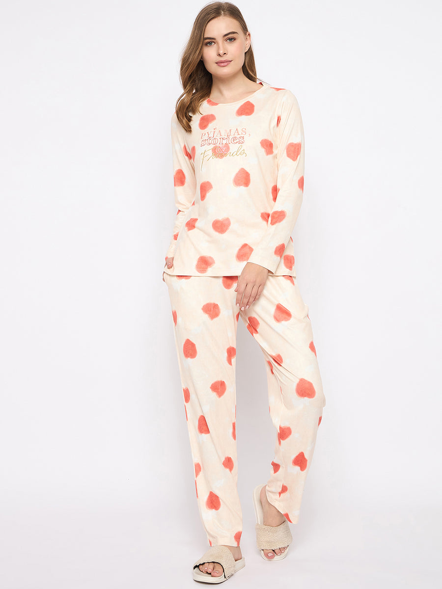 mSECRET Printed Top and Bottoms Orange Nightsuit