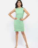 Madame Crinkled Green Lettuce Hem Dress