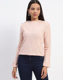 Madame Golden Pearl Shoulder Snap Button Peach Top