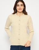 Madame Cable Knit Button Down Beige Cardigan