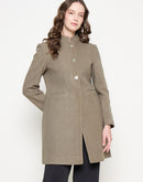 Madame Mélange Button Detailed T Neck Olive Long Coat