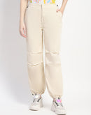 Madame Relax Fit Off White Cotton Joggers