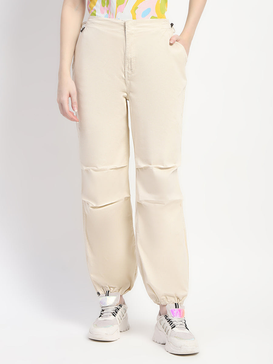 Madame Relax Fit Off White Cotton Joggers