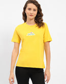 Madame Graphic Printed Round Neck Cotton Yellow T-Shirt