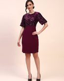 Camla Barcelona Sequin Embellished Plum Sheath Dress