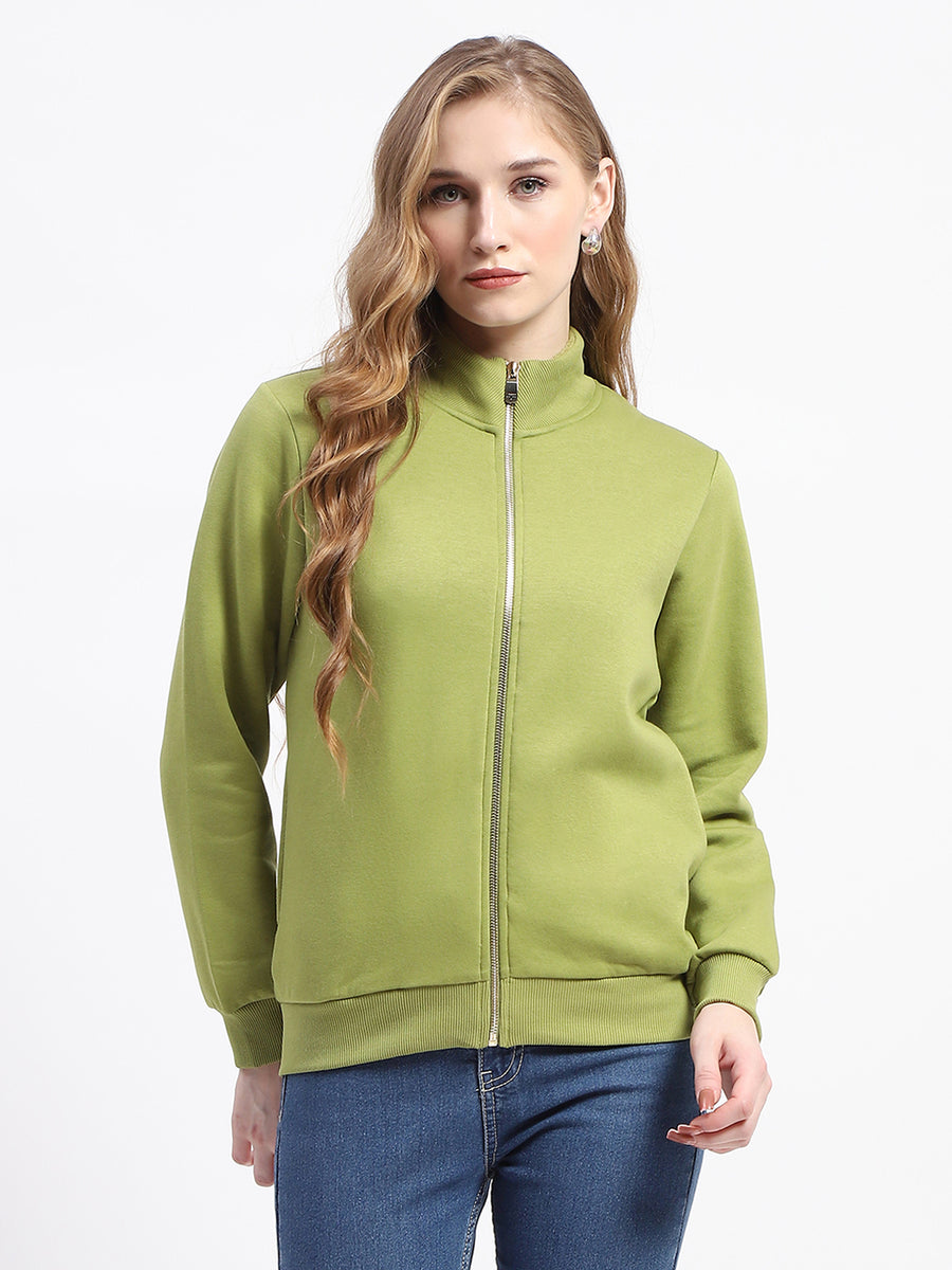 Madame Mock Neck Olive Green Cotton Sweatshirt