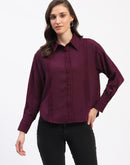 Madame Frayed Detailing Cuff Sleeve Plum Shirt