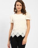 Madame Textured Off-White Embellished Top