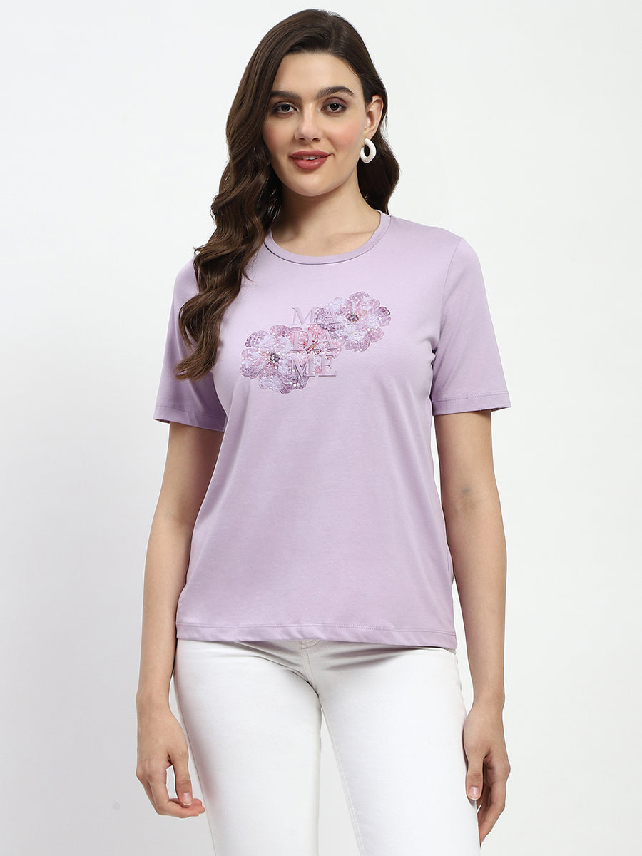 Madame Graphic Printed Mauve Cotton T-Shirt