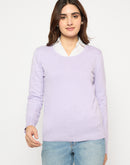 Madame Round Neck Ribbed Cuff Mauve Sweater