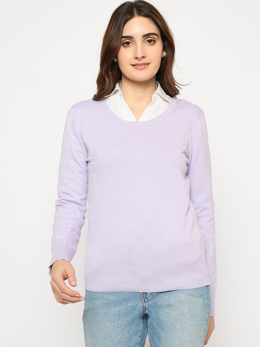 Madame Round Neck Ribbed Cuff Mauve Sweater