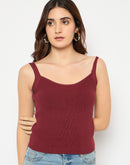 Madame Sleeveless Solid Wine Red Sweater