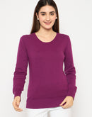 Madame Round Neck Ribbed Cuff Purple Sweater