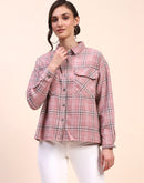 Camla Barcelona Checkered Dusty Pink Flap Patch Cotton Shirt