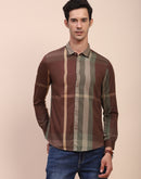 Camla Barcelona Stripe Print Moss Green Cotton Shirt