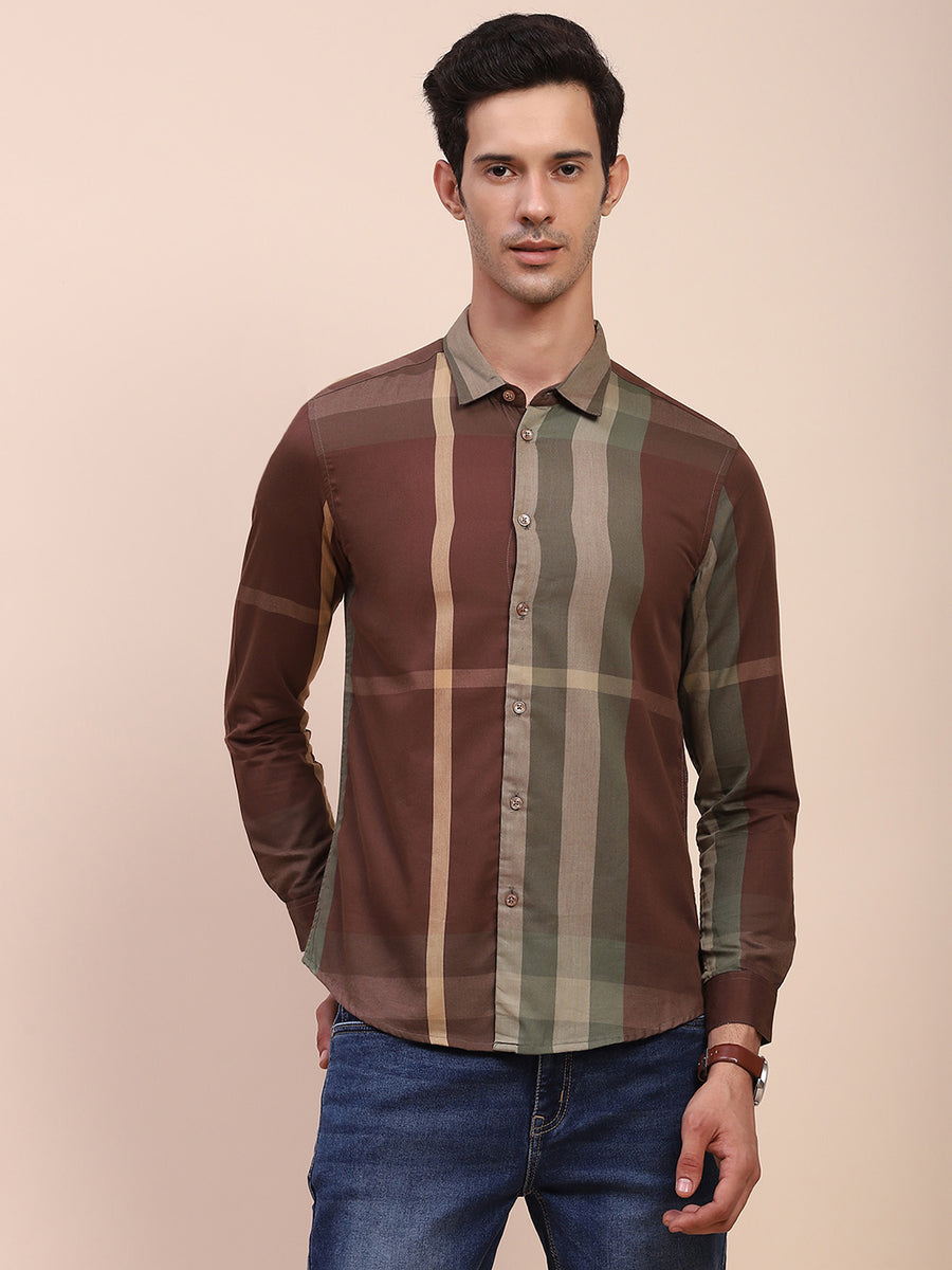 Camla Barcelona Stripe Print Moss Green Cotton Shirt