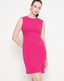 Madame Cut Detailed Sleeveless Solid Hot Pink Mini Dress