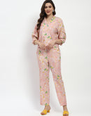 Madame Floral Print Cotton And Linen Peach Co-Ord Set