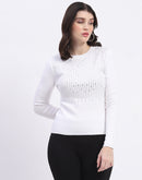 Madame Embellishment Adorned Off White Knitted Top