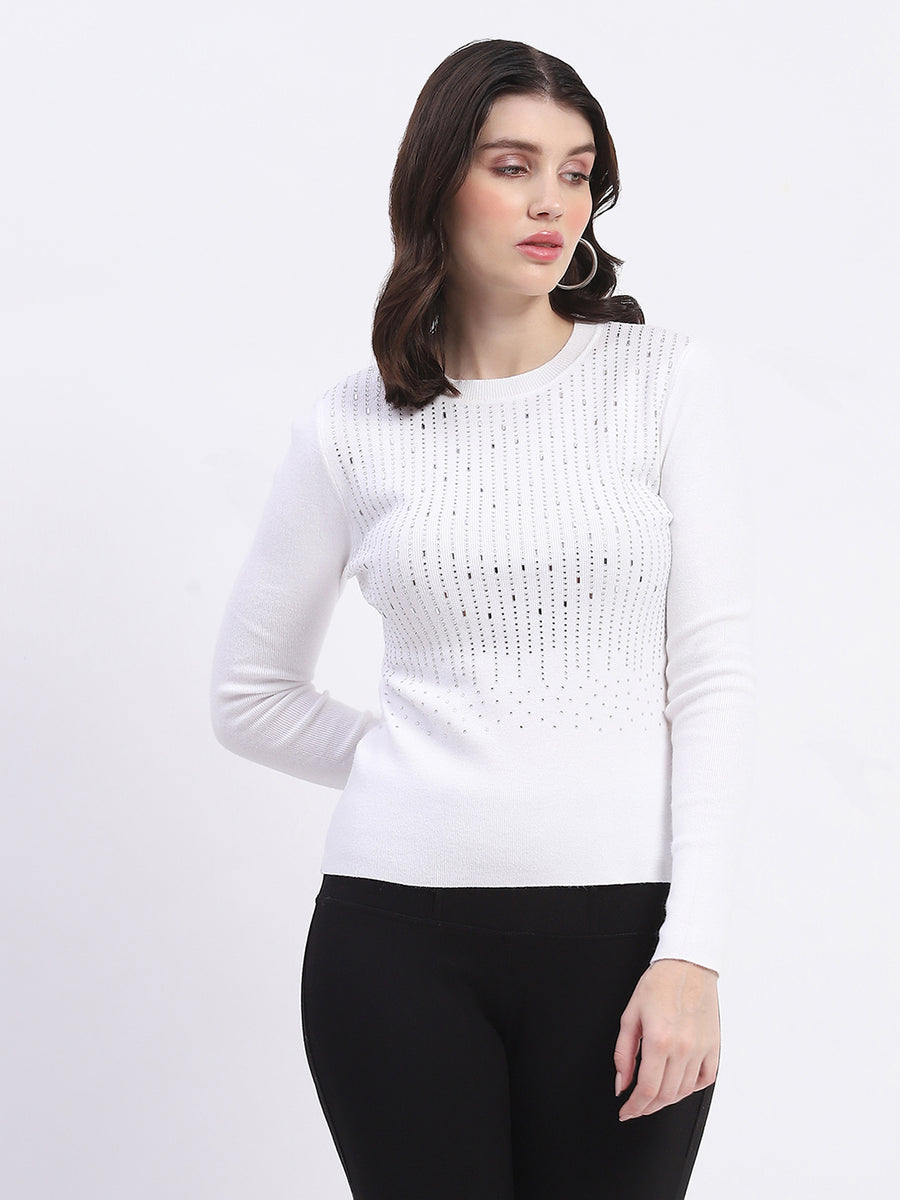 Madame Embellishment Adorned Off White Knitted Top