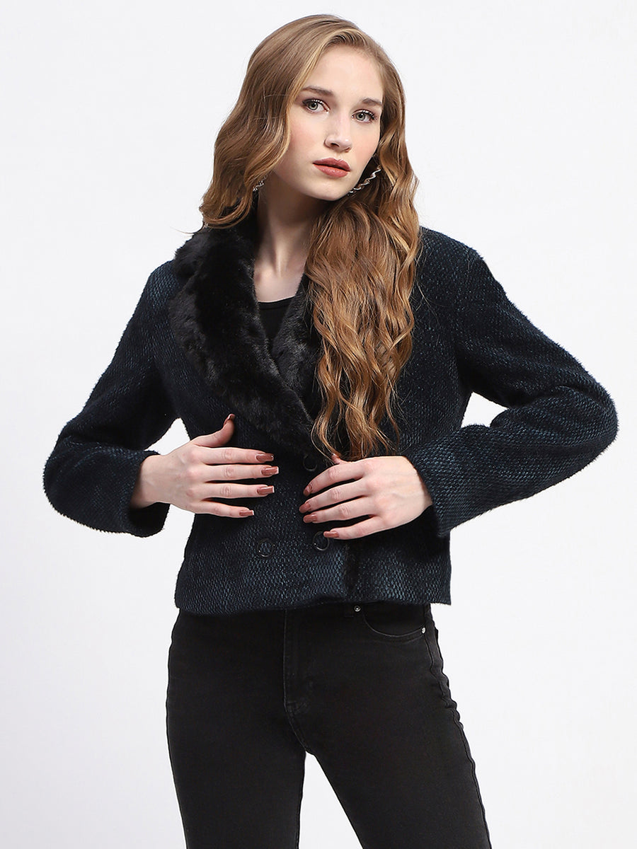 Madame Teal Fur Lapel Notch Coat