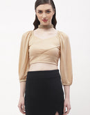 Madame Sweetheart Neck Beige Shimmery Crop Top