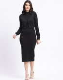 Madame Black Round Neck Dress and Shrug Ensemble