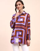 Camla Barcelona Geometric Print Cuff Sleeve Purple Shirt