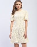 Madame Puff Sleeve Off-White Lace A-Line Dress