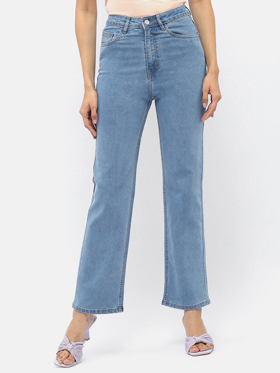 Madame Solid Light Blue Wide Leg Jeans