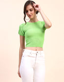 Camla Barcelona Crochet Crew Neck Cotton Green T-shirt