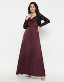 Madame Wine Cowl Neck Slit Dress With Sequined Jacket