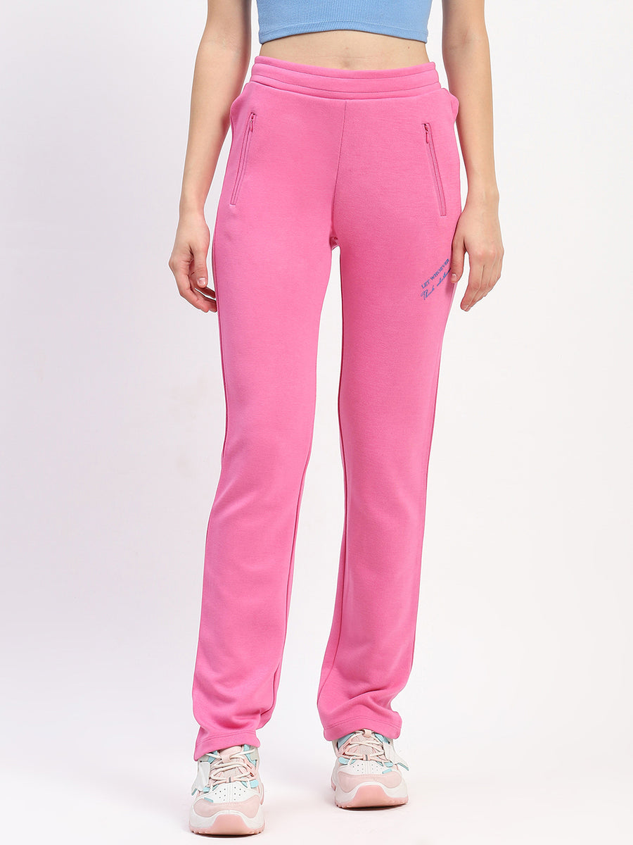 mSECRET Typography Detailing Straight leg Front Zipper Pink Track Bottoms