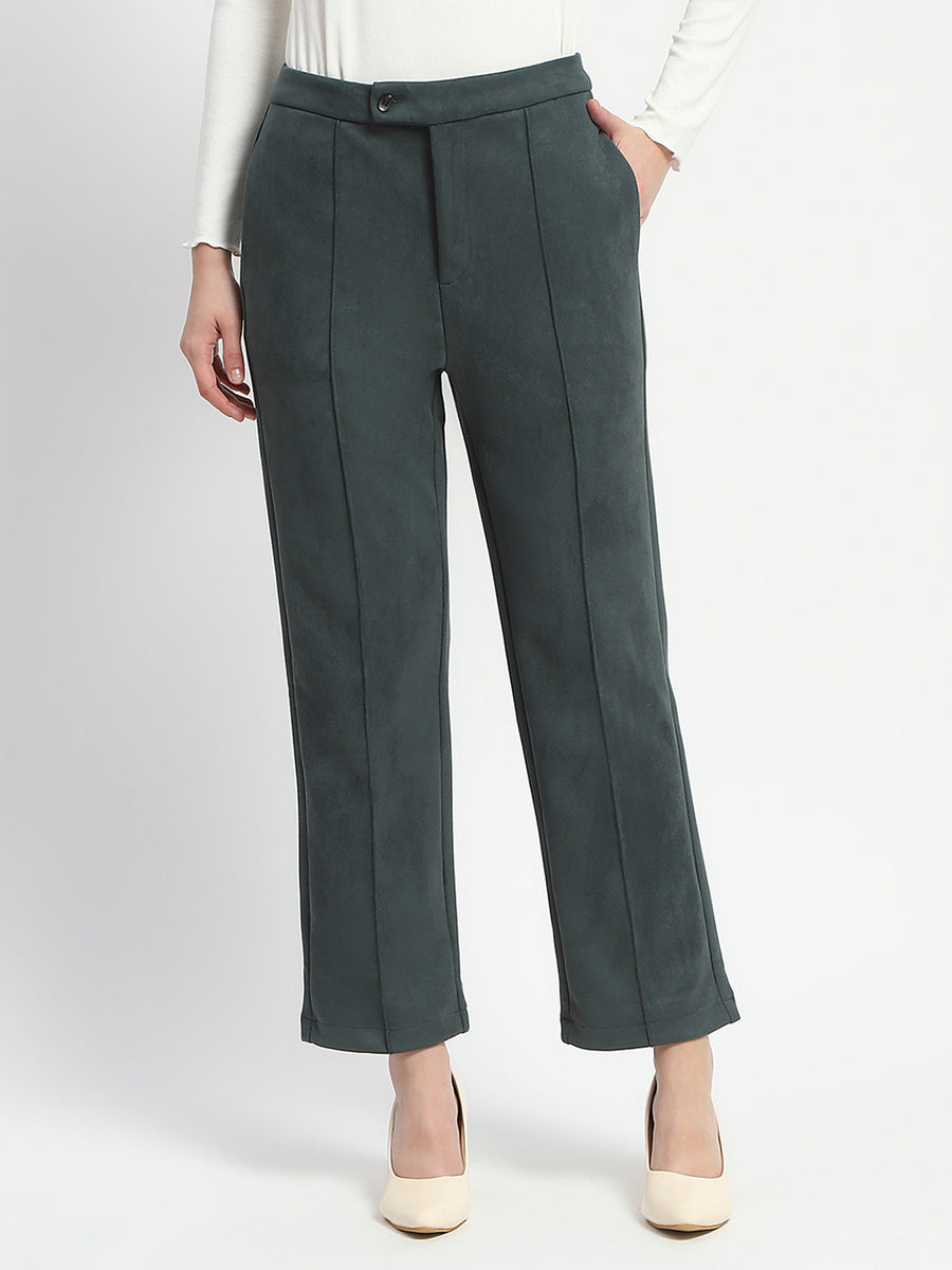 Madame Solid Green Pleated Gurkha Trousers