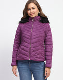 Madame Fur Hooded Purple Quilted Jacket