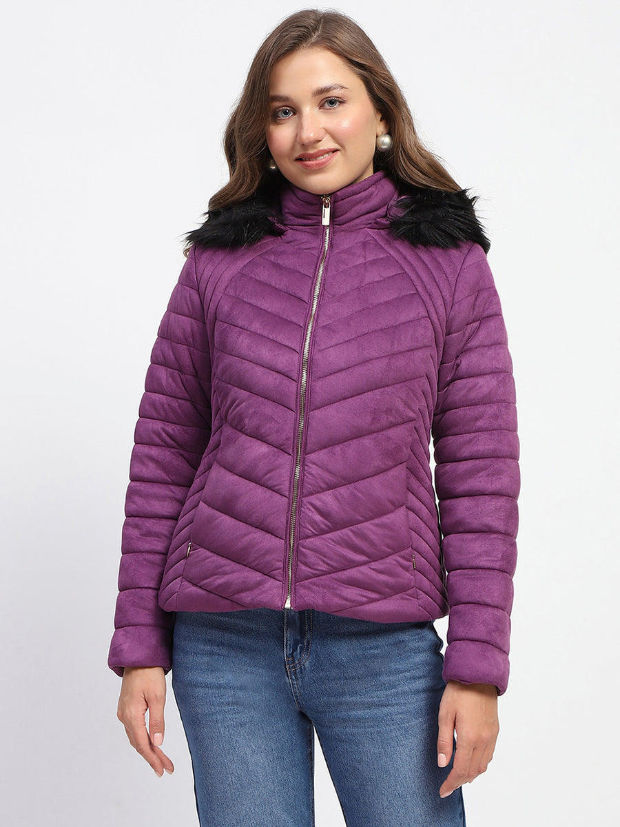 Madame Fur Hooded Purple Quilted Jacket