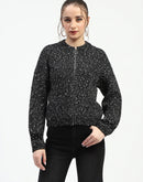 Madame Black Speckled Pullover Sweater with Half-Zip