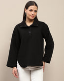 Madame Fleece Fur Attached Buttoned Black Zipper Sweatshirt