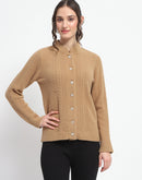 Madame Button Down Cable Knit Solid Khaki Cardigan