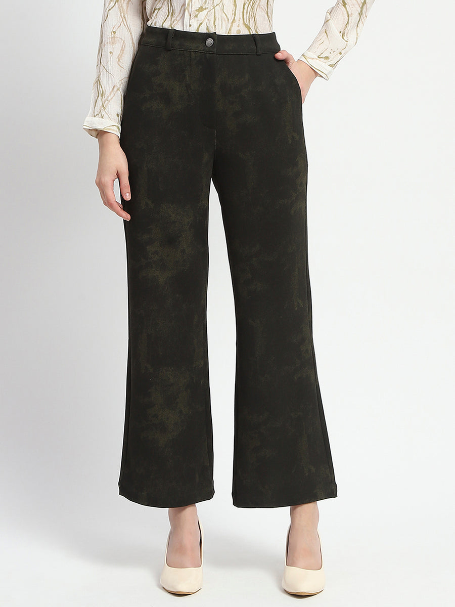 Madame Jacquard Straight Fit Green Trousers