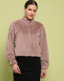 Madame Geometric Psttern Zipped Brown Sweatshirt