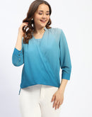 Madame Ombre Teal Mandarin Neck Drape Top