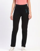 mSECRET Elasticated Waistband Pleated Straight Fit Black Track Bottoms