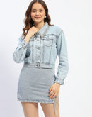 Madame Embellished Collar Blue Denim Jacket