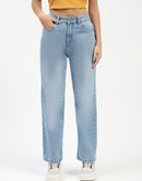 Madame Light Blue Whiskered Straight Fit Jeans